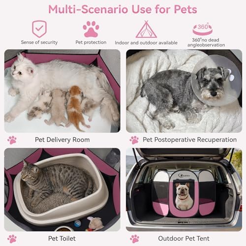 Sieidihit Dog Cat Pet Playpen Puppy Crate Cage Indoor Outdoor, Medium Pink - Image 4