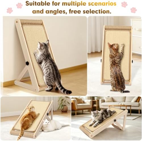 Sisal Cat Scratcher, 21 in Wooden Cat Scratching Board, 3 Spare Changeable Pads - Image 6