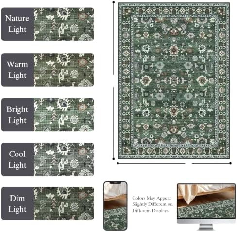 2x2 Square Bathroom Rug Soft Vintage Low Pile 24x24 Carpet Green - Image 2