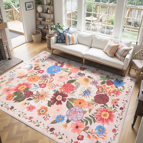 Blush Floral Area Rug 10x14 for Living Room Bedroom - Image 6