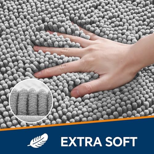 Chenille Bathroom Rug 30"x50" Gray, Large Plush Bath Mat - Image 3