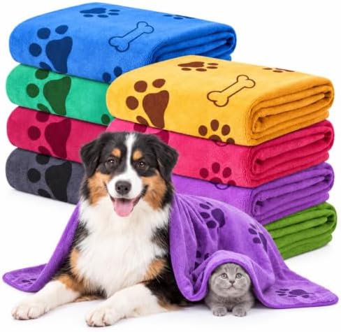 Chumia 8 Pcs Dog Towel for Drying, 40 x 24 Inch, Dog Paw and Bone by Chumia
