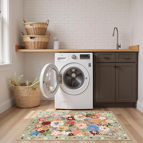 Green Floral Hallway Runner Rug 2x4 - Image 4