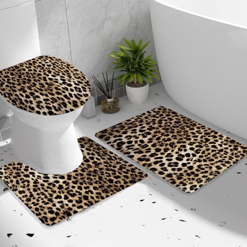 Leopard Print 3 Piece Bathroom Mat Rug Sets - Image 2