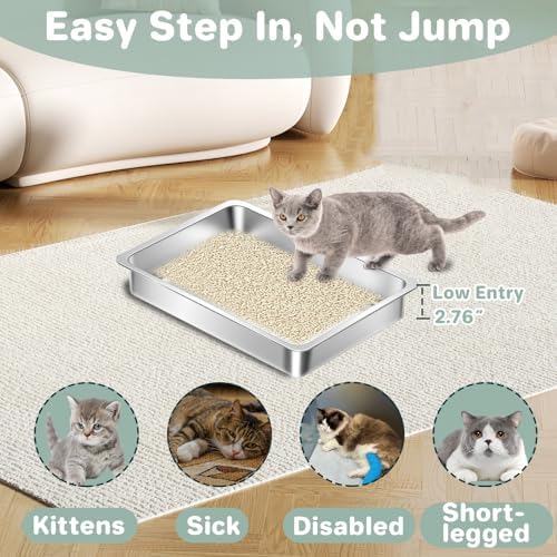 2 Pack Low Entry Stainless Steel Cat Litter Box - Image 2