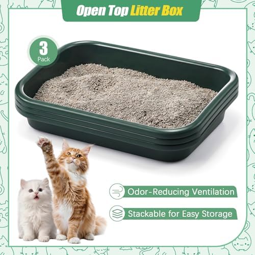 Uiifan 3Pcs Large Low Entry Cat Litter Box, Dark Green - Image 3