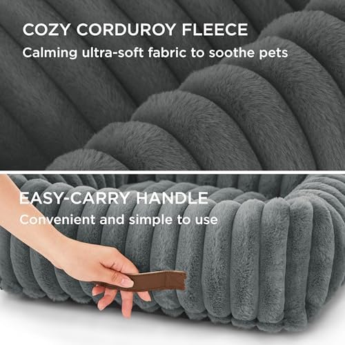 Bedsure ComfyFleece® Dog Bed for Small Medium Dogs Washable, 25in Warm Grey - Image 3