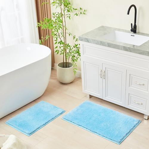 CozeCube Blue Shaggy Bath Mat 24"x16" Non Slip Washable Rug - Image 5