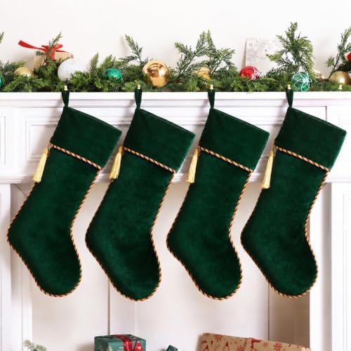 Green Christmas Stockings 4 Pack 20 Inch Large, Velvet - Image 2