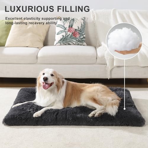 Large Dog Bed Crate Pad 36", Washable Plush Pet Mat Sleeping Dark Grey - Image 4