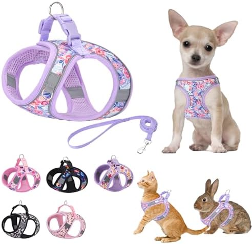 Small Dog Harness Purple Flowers No Pull Reflective Harness by KocaPlye