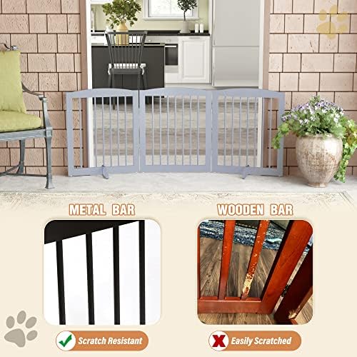 PUPETPO Freestanding Pet Gate for Dogs, Foldable Wooden Dog Gate for House - Image 4