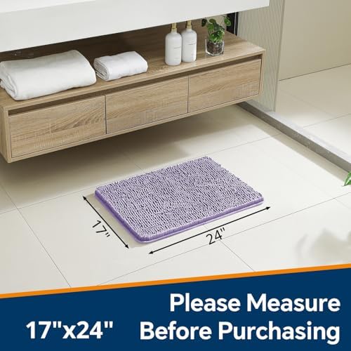 Chenille Bathroom Rug 17"x24" Lavender, Non-Slip Plush Bath Mat - Image 2