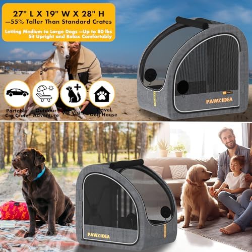 PAWZIDEA Portable Dog Crate for Car Travel, Medium & Large Dogs Up to 80lbs - Image 5