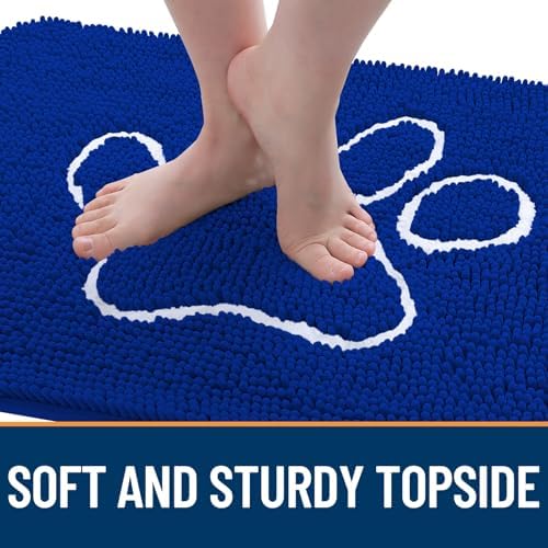 OLANLY Dog Door Mat for Muddy Paws 36x24, Paw Print Design Chenille Mud Mat - Image 4