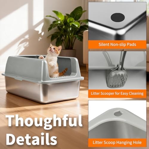 Kirecoo 2 Pack Medium Semi-Enclosed Stainless Steel Cat Litter Box - Image 6