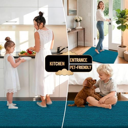 OLANLY Thick Chenille Bathroom Runner Rugs Mats 70x24, Peacock Blue - Image 6