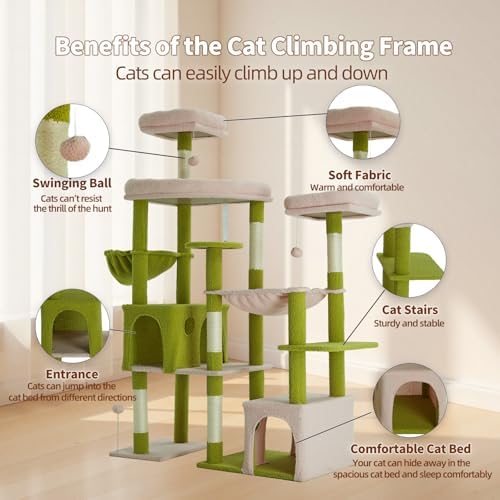 Upgraded 64.5 Inch Multi Cat Tree 3 Perches 2 Beds 2 Baskets Grey - Image 3