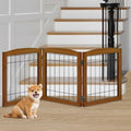 LZRS 3-Panel Freestanding Foldable Wooden Dog Gate –Solid Wood & Steel Wire by LZRSPET