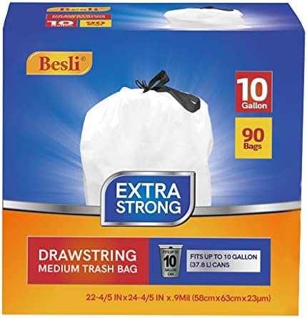 Besli 10 Gallon Drawstring Trash Bag Garbage Bag Trash Can Liner, 0.9 Mil by Besli