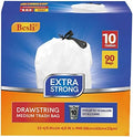 Besli 10 Gallon Drawstring Trash Bag Garbage Bag Trash Can Liner, 0.9 Mil by Besli