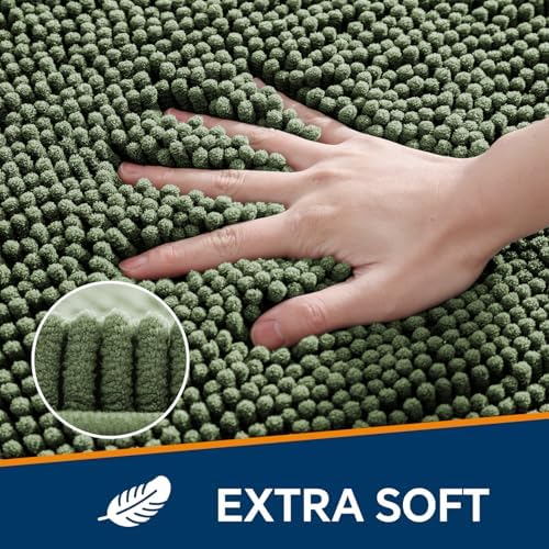 Chenille Bathroom Rug 24"x36" Loden Green, Non-Slip Plush Bath Mat - Image 3