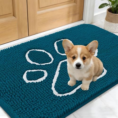 OLANLY Dog Door Mat for Muddy Paws 24x16, Paw Print Design Chenille Mud Mat by OLANLY