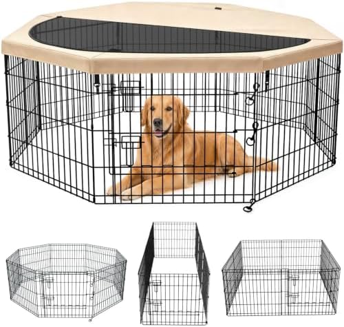 PETIME Foldable Metal Dog Exercise Pen/Pet Puppy Playpen Kennels Yard Fence by PETIME