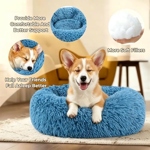 Calming Donut Dog and Cat Bed for Indoor Cats, Anti-Anxiety Round Fluffy Soft - Image 4