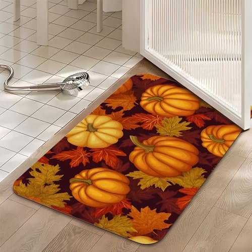 Fall Pumpkin Bath Mat, Fast Drying Thanksgiving Maple Bathmats - Image 5
