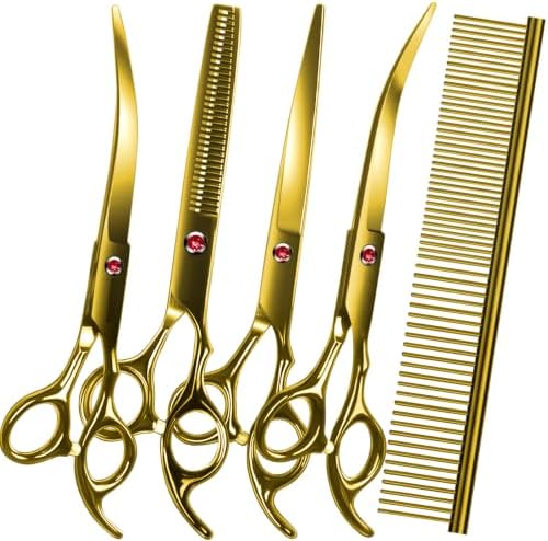 Dog Grooming Scissors Kit, Premium Stainless Steel Dog Shears by FAIGEO