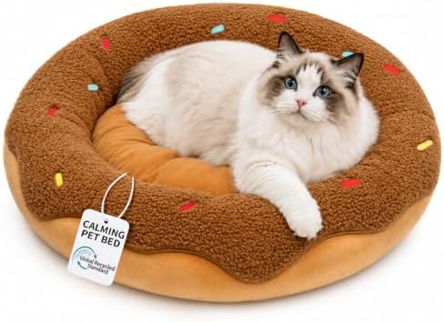 Donut Calming Cat Bed for Indoor Cats, Washable Pet Bed by Mellownido
