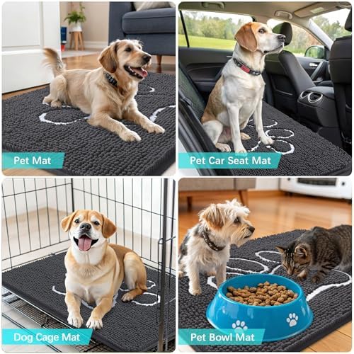 OLANLY Dog Door Mat for Muddy Paws 32x20, Paw Print Design Chenille Mud Mat - Image 7