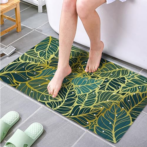 Gold Leaves Bathtub Mat Non Slip Green Tropical Leaf Shower Mat Anti Slip Bath - Image 4