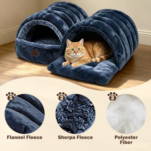 Covered Cat Bed Cave for Indoor Cats, 2-in-1 Enclosed Pet Bed for Kittens - Image 2