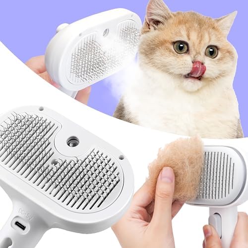 Cat Steam Brush, 3 in 1 Pet Hair Removal Tool, Self Cleaning Steamy Cat Brush by FONSUFA