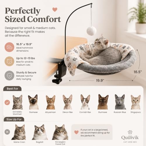Cat Desk Bed – Reinforced Steel Clamp, Won't Collapse, Sunken Faux Fur Hammock - Image 2