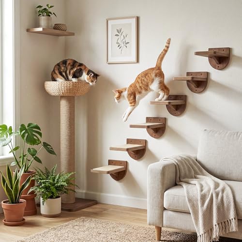 SiliFine Cat Wall Stairs Climbing Steps, Dark Brown - Image 5