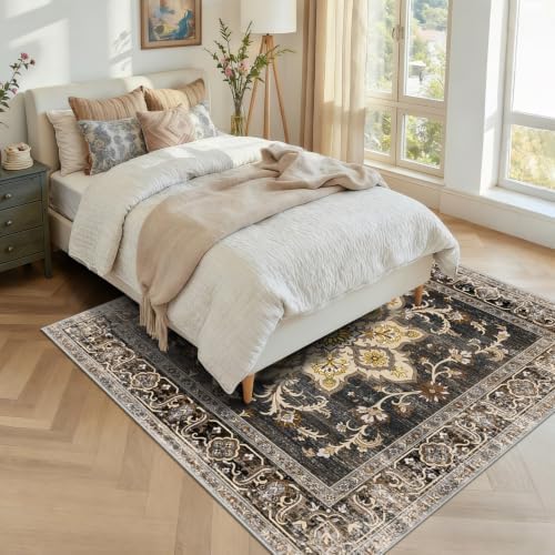 Washable 6x6 Rug Non Slip Soft Stain Resistant 6 ft Carpet BlackGold - Image 5