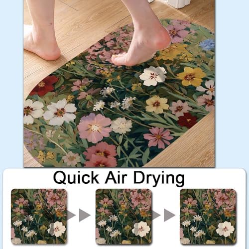 Pinks White Vibrant Floral Super Absorbent Quick-Drying Bathroom Mat Rug - Image 5