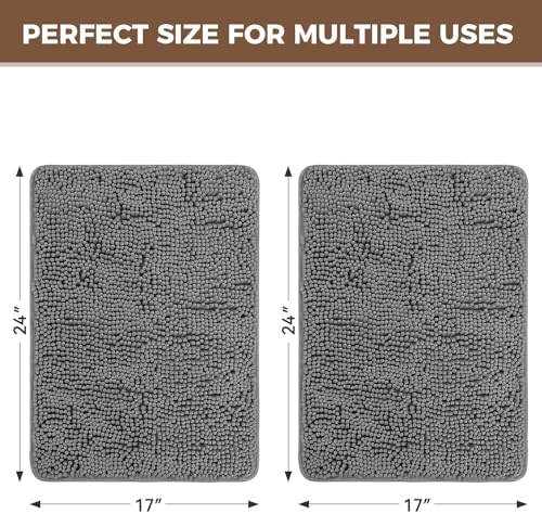 Bcoimo Bath Rug Mat Sets, 2 Piece Extra Soft Chenille Gray Bathroom Mat Set - Image 2