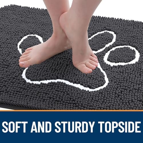 OLANLY Dog Door Mat for Muddy Paws 59x32, Paw Print Design Chenille Mud Mat - Image 4