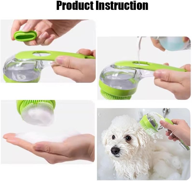 Pet Bath Brush with Shampoo Dispenser, Silicone Massage Grooming Tool - Image 3