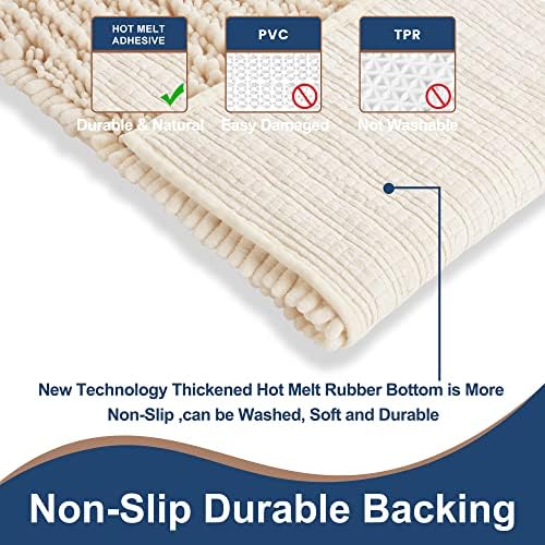 Luxury Chenille Cream Bathroom Rugs Sets 2 Piece, Thickened Hot Melt Rubber - Image 2