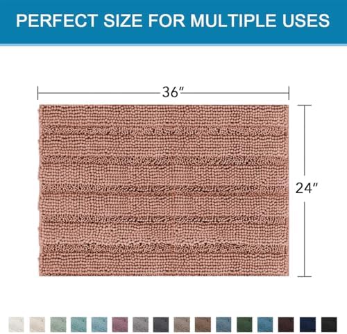 H.VERSAILTEX Bath Mats for Bathroom Non Slip Extra Thick Chenille Striped Bath - Image 2