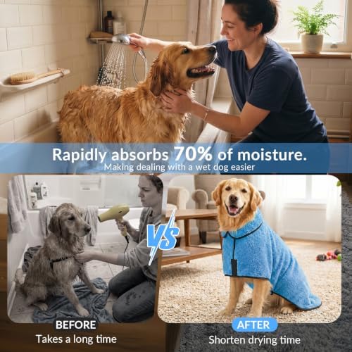 Dog Bathrobe, Super Absorbent for Small to Large Dogs, Light Blue 2XL - Image 3