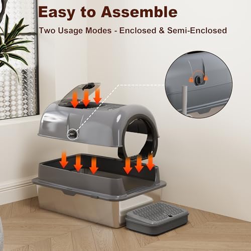 Low Entry High Sided Large Enclosed Cat Litter Box, Stainless Steel Litter Pan - Image 3