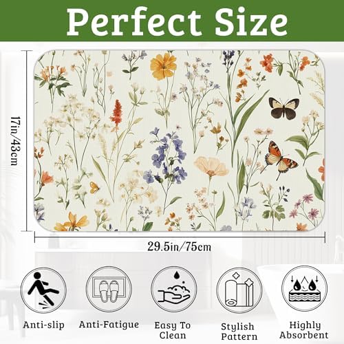 Vintage Floral Bathroom Rugs Thin Bath Mat, Non Slip Floor Mats Shower Bath Rug - Image 2