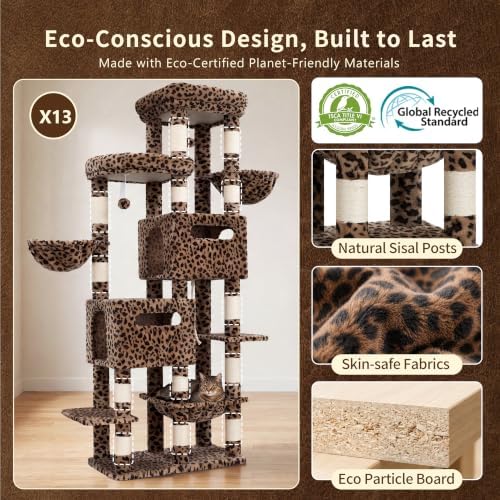 Heybly Cat Tree, 74.8-Inch Spacious & Tall Cat Tower - Image 4