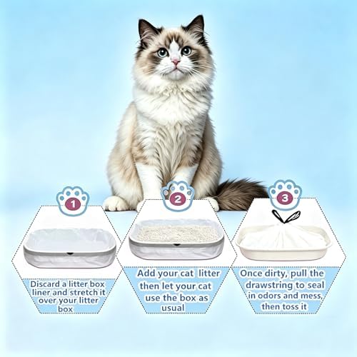 Drawstring Cat Litter Box Liners, 2 Mil Thick Claw Resistant Cat Pan Liner) - Image 6